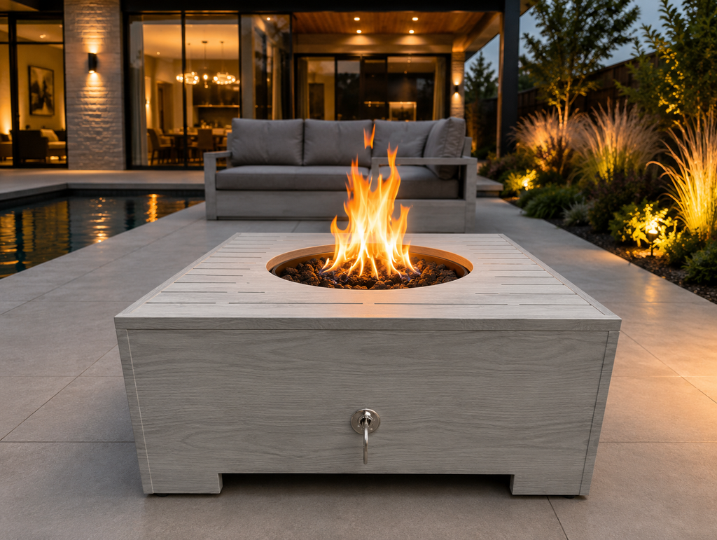 The Alba Woodgrain Aluminum Firepit